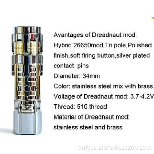 Dreadnaut 26650 mod, stainless steel + copper, 26650 dry battery